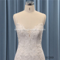 V neckline embroidery front split beaded mermaid diamond wedding gown dress with slit
